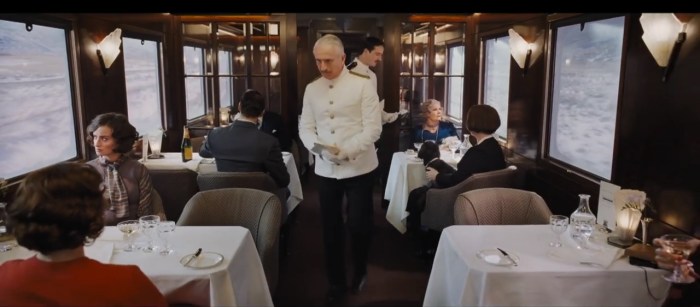 Murder On the Orient Express 2017 conductor in dining car
